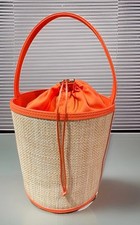 Stephanie Johnson for Neiman Marcus Round Raffia Orange Drawstring Top Bag