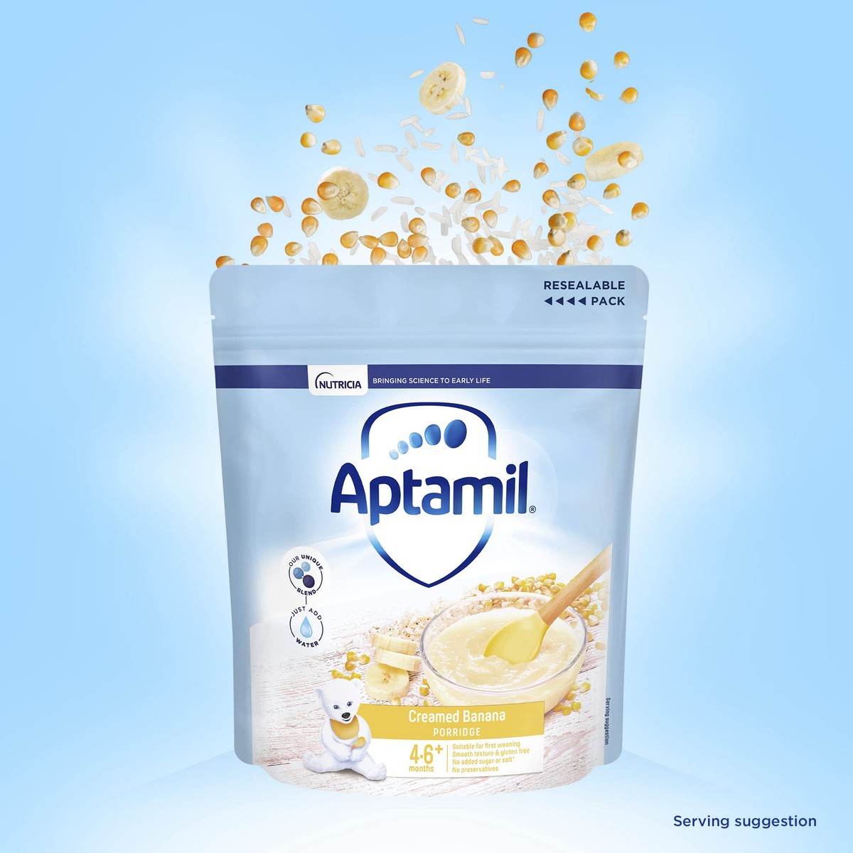 Aptamil Creamed Banana Porridge Baby Food Cereal, 4-6+ Months