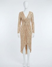 Mac Duggal Sequin Knotted Long Sleeve Midi Dress Size 10