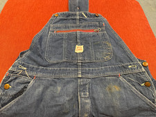 Vintage 70s Grunge Red Camel Overalls Men's waist size 36in Blue Wash Denim