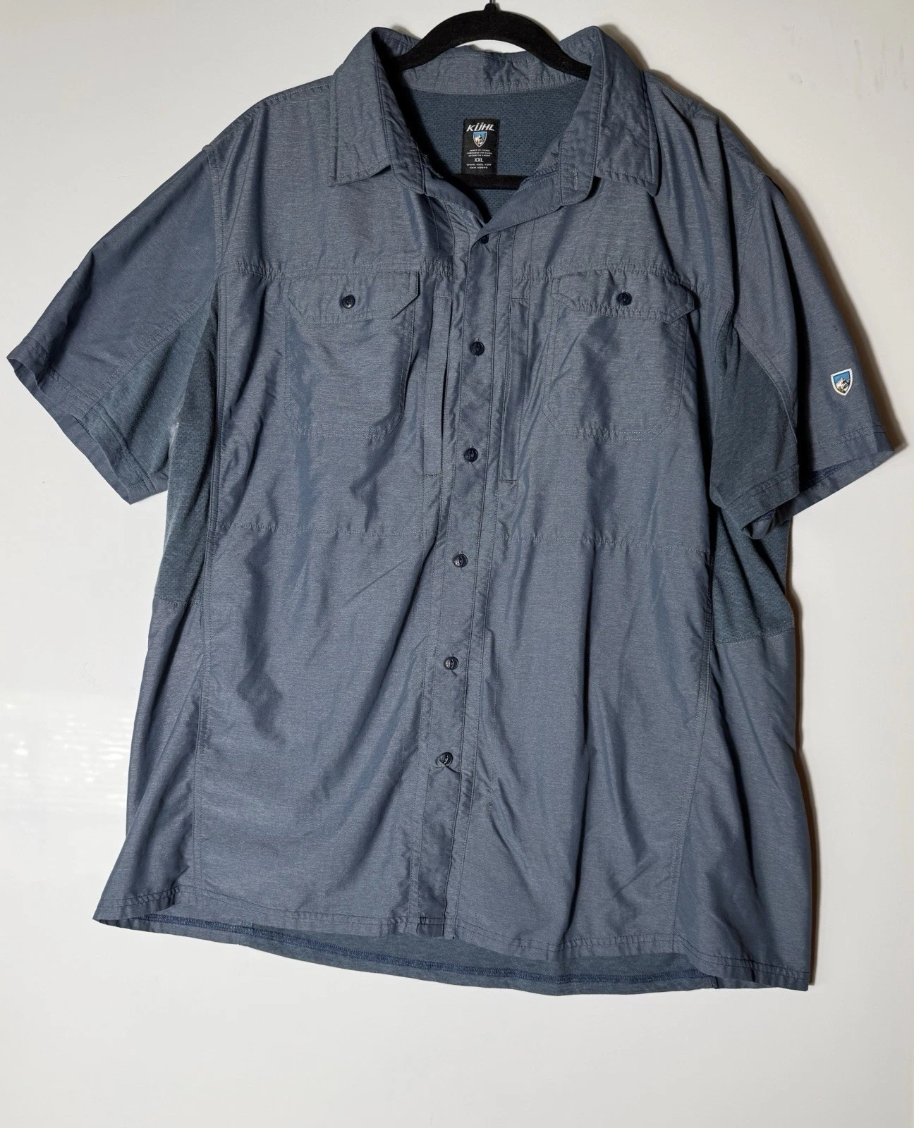 Kuhl Mens XXL Blue Short Sleeve Button Up Shirt Outdoor Hiking Fishing