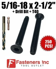 (Qty 250)5/16-18 x 2 1/2"Torx Trailer Flooring Floorboard Screws + DRILL BIT+T40