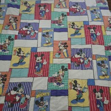 Disney Cool Mickey Twin Comforter Blanket Grid Retro Patchwork Quilt Vtg 64x80