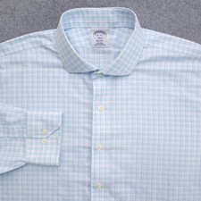 Brooks Brothers Dress Shirt 18 34/35 Regent Fit Non Iron Blue White Check Mens
