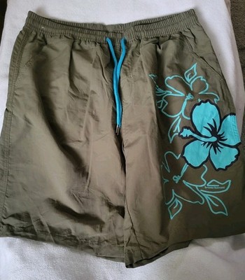 Bruno Banani Flower Star Long Loose Swim Shorts - Size M - Khaki - Size M - NWT