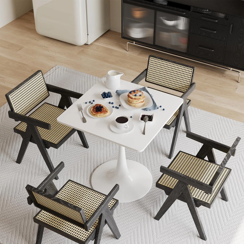 Mesa de comedor cuadrada blanca de tulipán para 2 personas, mesa de comedor pequeña de 24 pulgadas con metal... Foto 3 de 4