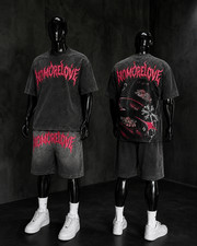 Men's Graphic T-Shirt  Shorts Set Black Grey Red Streetwear 2 Piece Matching Ou