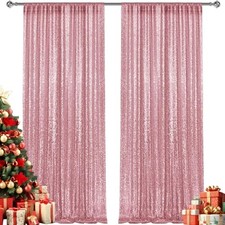 2 8FT-2PCS Sequin Backdrop Curtains Panels, Photography 2X8FT-2PCS Light Pink