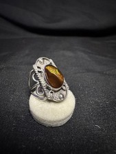 Vintage Mexican Fire Agate Sterling Silver Ring, Ornate Filgree, Size 8 6.3g