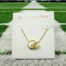Kendra Scott Football Helmet Gold Short Pendant Necklace Ivory Mother Of Pearl
