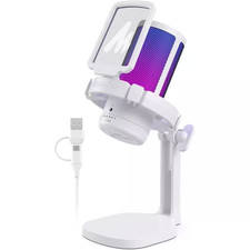 Gaming Microphone with Noise Cancellation and USB Condenser Mic in White