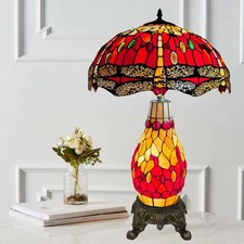 16" Tiffany Style Clustered Table Lamp For Home Decor Bedroom Stained Glass Lamp