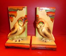 !!!! ART DECO CARSTENS-GEORGENTHAL  SCHÖNE BUCHSTÜTZEN EULE KERAMIK SPRITZDEKOR 