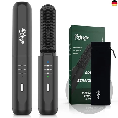 Bartglätter Kamm für Männer, REHOYO Kabelloser Bartbürste, 3 Einstellbaren Tem