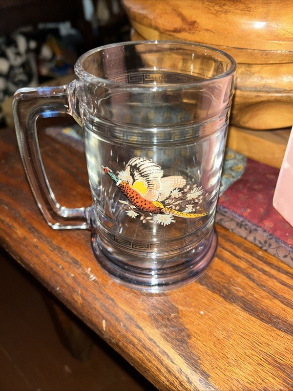 2 Vintage Wild Bird Fowl Glass Tankard Mug Beer Steins (1 pheasant, 1 Geese)