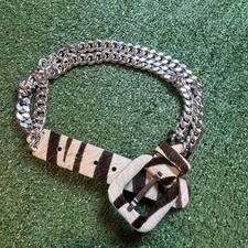 Vintage Women  s Silver Chain and Calf Hair Zebra Print Belt Y2K 90s Size XS