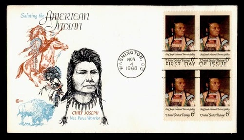 DR WHO 1968 FDC INDIAN CHIEF JOSEPH BLOCK CC CACHET M75643