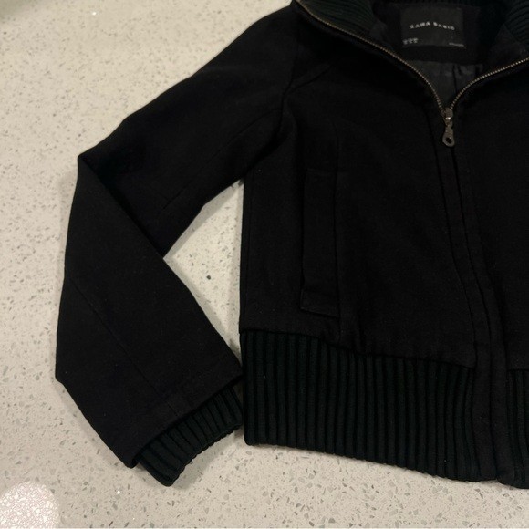 ZARA BASIC Wool Blend Zip Black Bomber Jacket w R… - image 2