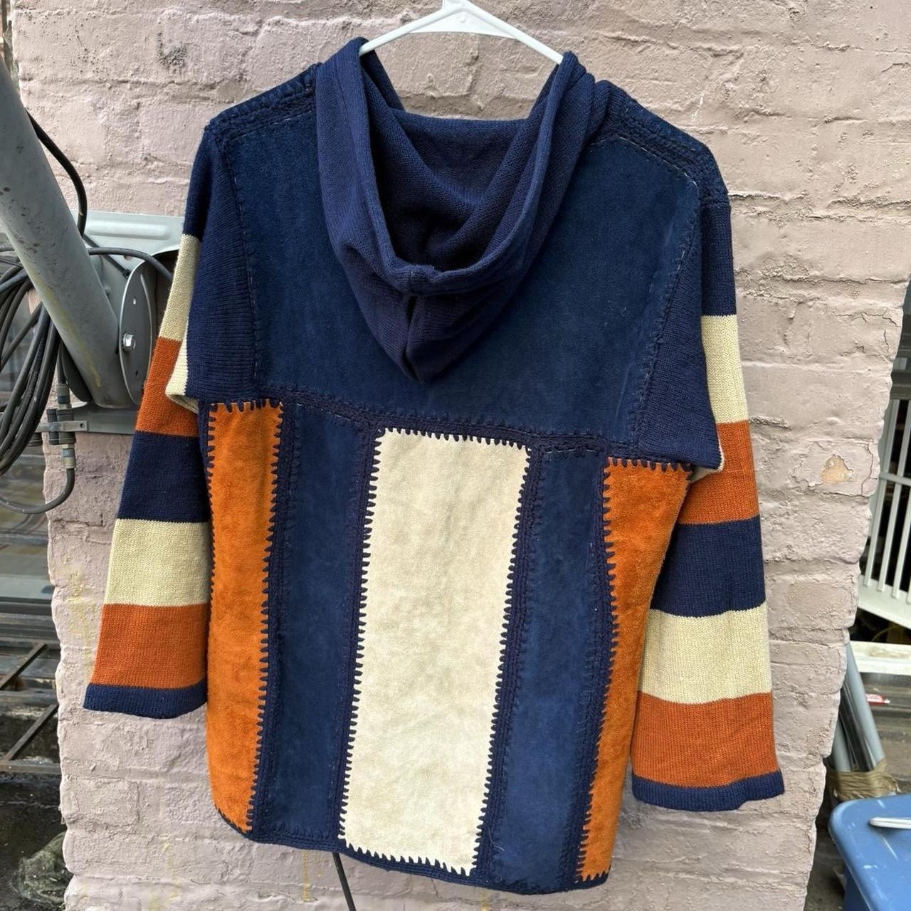 Vintage 60s Suede Leather Patchwork Toggle Hooded… - image 2