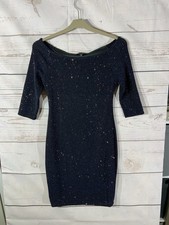 New Look Women’s 3/4 Sleeve Bodycon Dress Size Uk8 Black With Sparkle (A28)