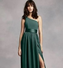 White By Vera Wang Dress Size 10 Maxi Deep Forest Green One Shoulder Formal