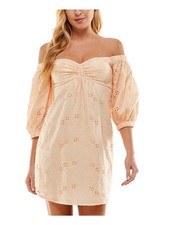 CITY STUDIO Womens Sheath Short Dress Orange Pouf Sleeve Lined Juniors L