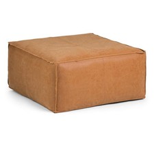 SIMPLIHOME Brody 30" Wide Pouf in 30"D x 30"W x 14"H, Distressed Camel Brown