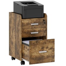HOMCOM Mobile Filing Cabinet, Lockable File Cabinet with 2 keys Rustic Brown