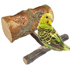 Wooden Bird Feeding Dish Cups Perch Stand Hanging Feeder Solid Wood Parrot Fe...