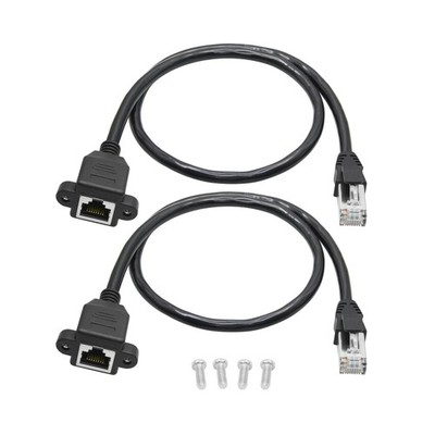 2Pcs Cat6 Ethernet Extension Cable 1FT, RJ45 Panel Installation Adapter