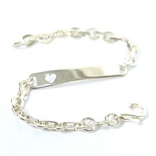 925 Sterling Silver ID Baby Bracelet Belcher Cut Out Heart 13.5cm Long 4.2g