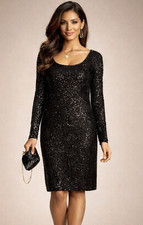 Black Sequin Beaded Shift Occasion Dress 8 Long sleeve Party Evening Occasion