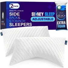 Sidney Sleep Queen 2-Pack Pillows for Side/Back Sleepers - Adjustable Memory Foa