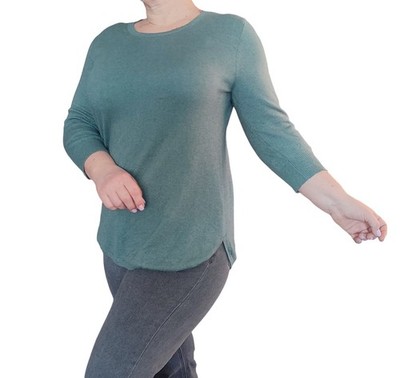 PETER HAHN Silk & Cashmere Knit Sweater Top Teal UK 20 3/4 Sleeve Luxury Perfect
