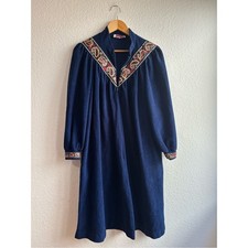 Vintage Vanity Fair Navy Long Sleeve Robe Dress Medium