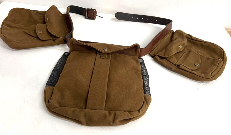 BROWNING Brown Canvas Triple Pouch Shell Pouch Leather Belt Sz XL