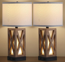 Set of 2 Wood Table Lamp with 3 Color Temperatures, Nightstand Table Lamp with A