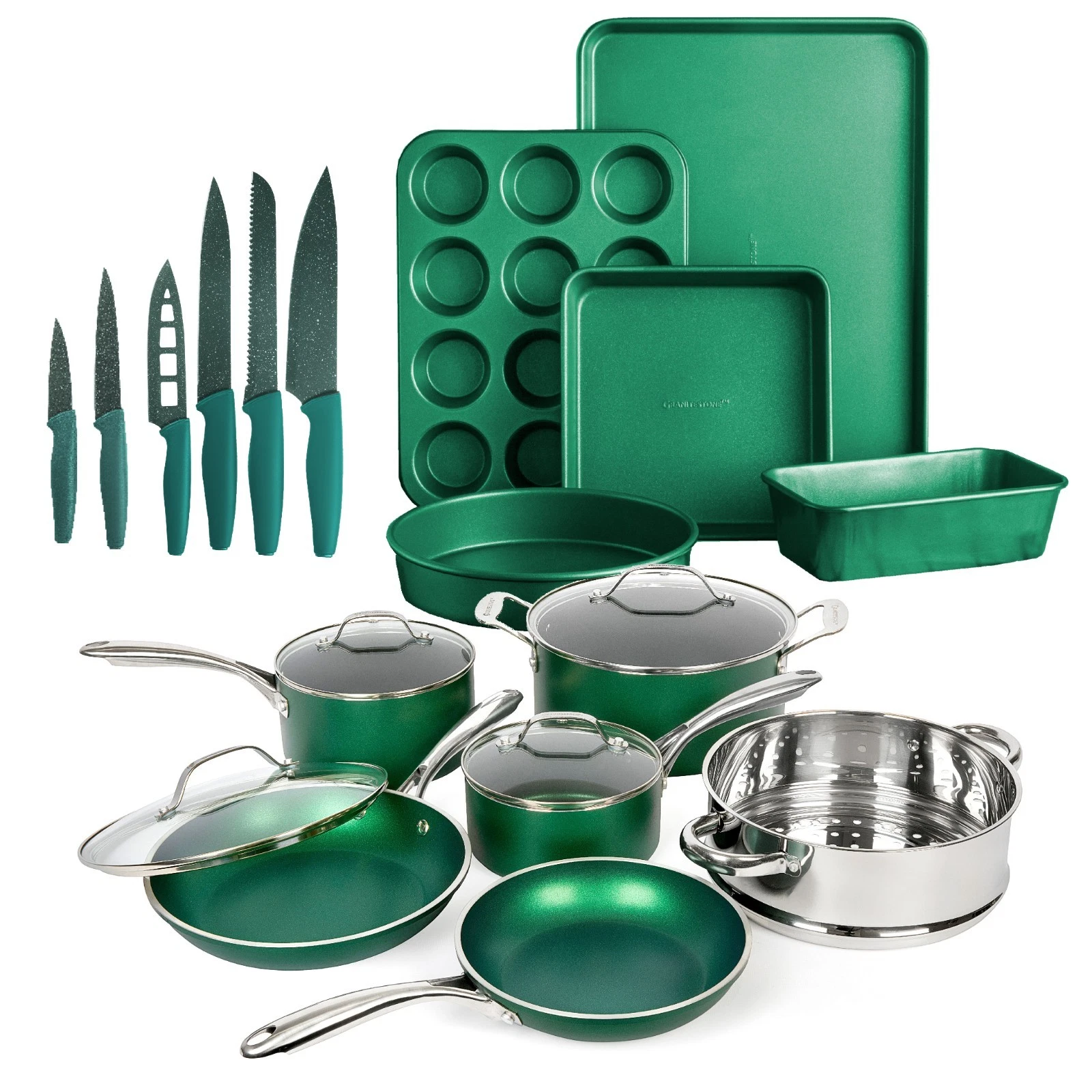 Granitestone Diamond Emerald Nonstick Pots and Pans 21 Pc Kitchen Cook/Bakeware
Opens in a new windo