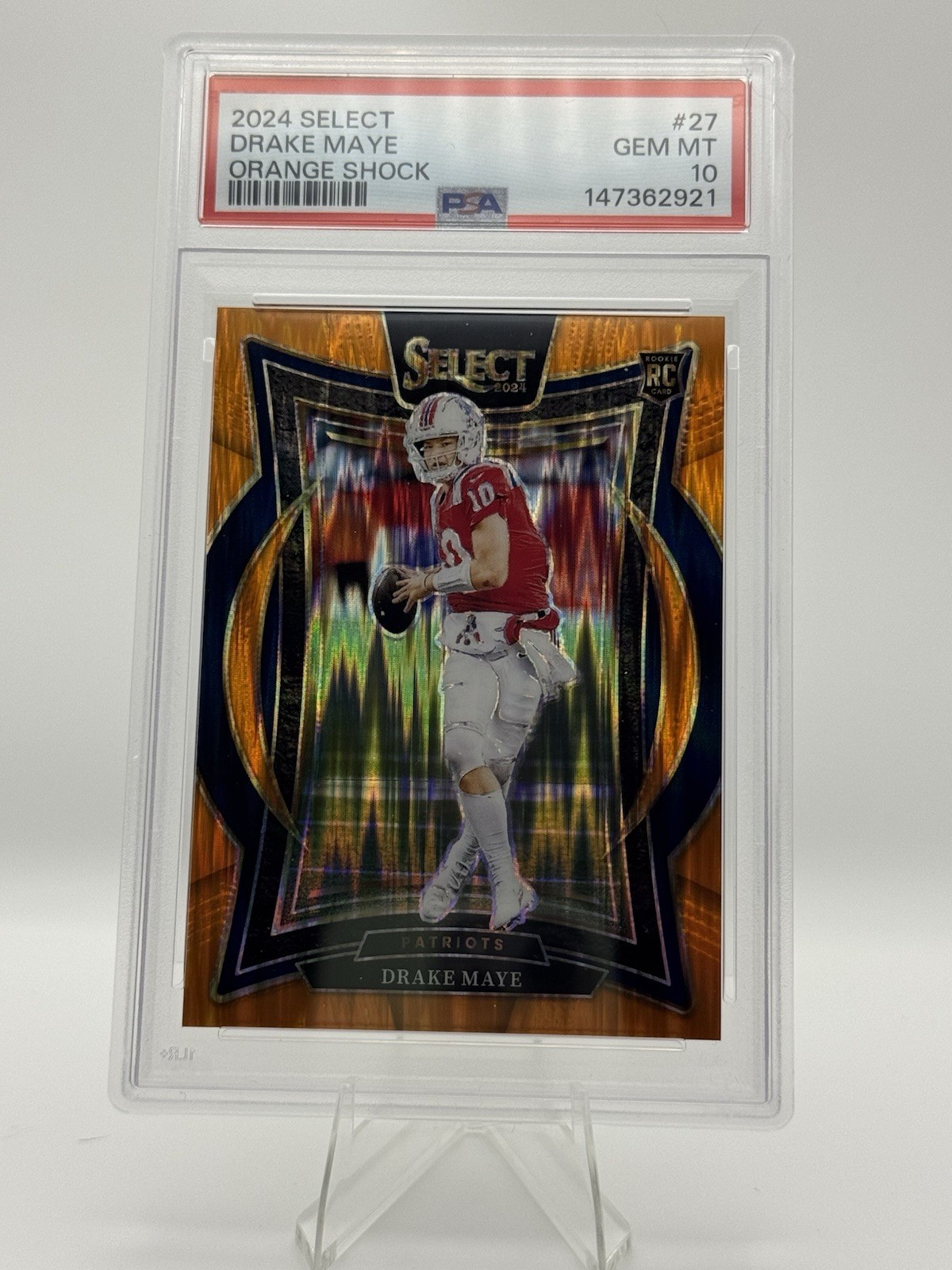 2024 Panini Select Concourse Drake Maye #27 Orange Shock Prizm /499 PSA 10 (RC)