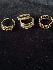 Gold tone Ring Set 4 Piece Bundle Textured Stackable Cutout Adjustable Statement