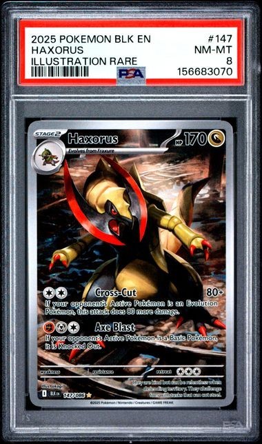 2025 POKEMON BLK EN-BLACK BOLT #147 HAXORUS ILLUSTRATION RARE PSA 8