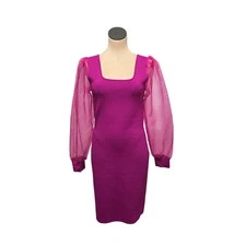 House of Harlow 1960 Dress Womens Medium Sheer Puff Sleeve Bodycon Square Neck