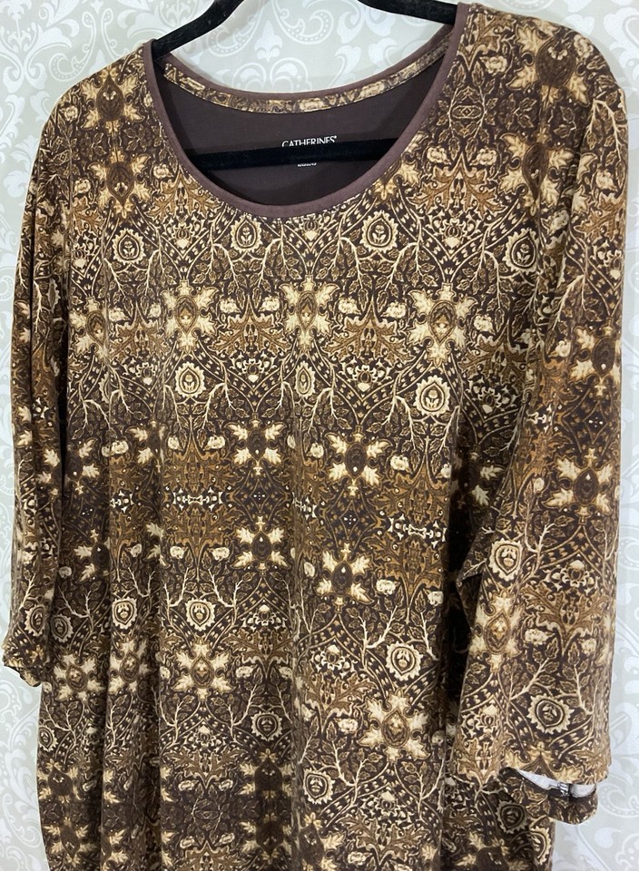 Haut Casual Femme – Taille M, Manches 3/4, Motif Floral, Violet/bleu, Semi-transparent