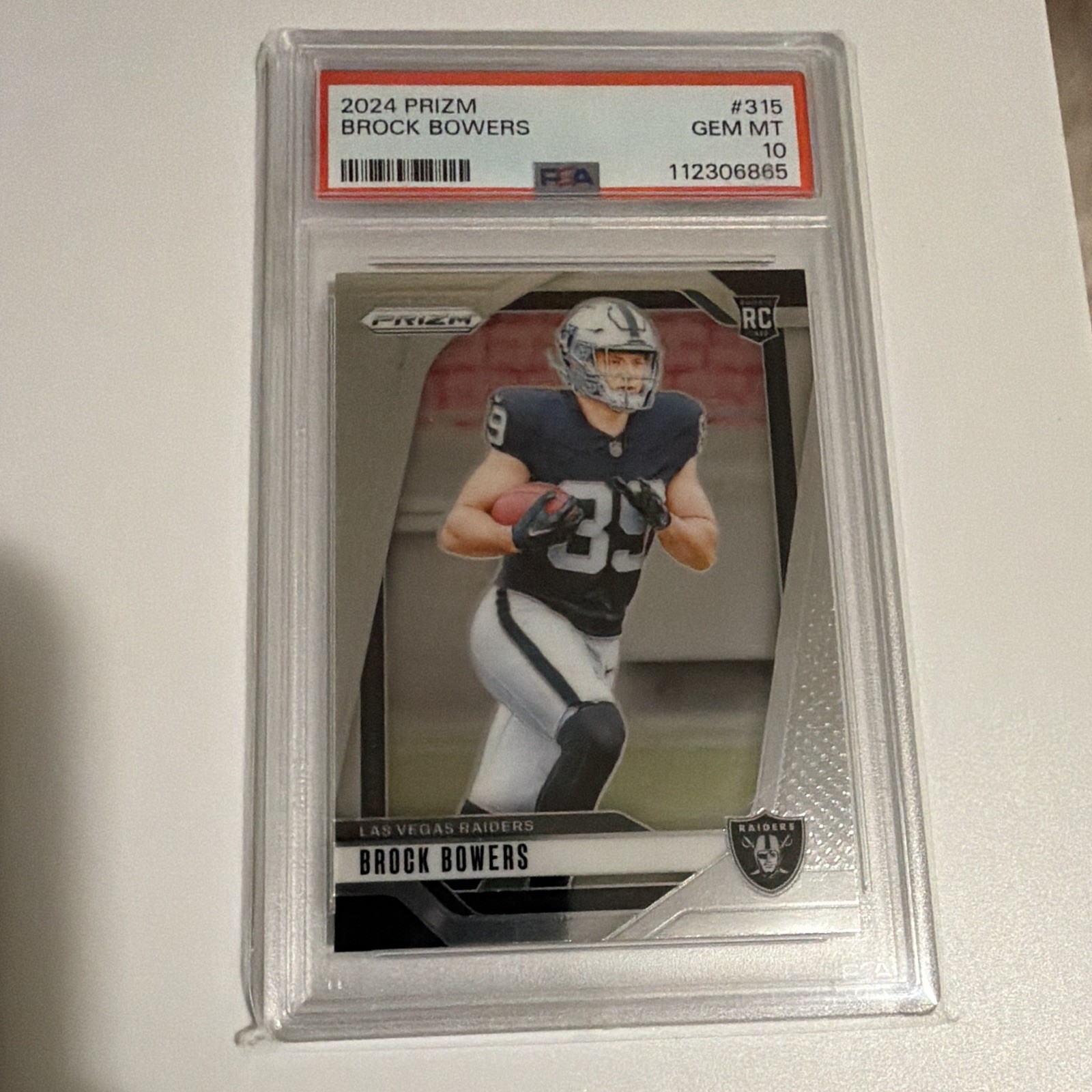 Panini 2024 Prizm Rookies Brock Bowers RC #315 Raiders PSA 10