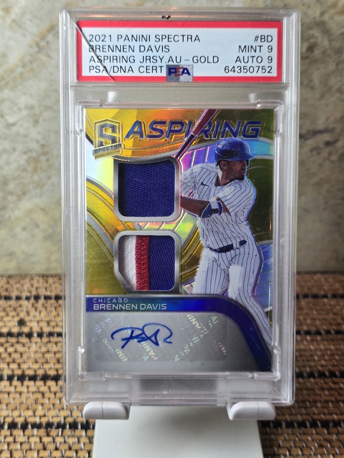 2021 Panini Spectra Brennen Davis Aspiring Jersey Auto GOLD /10 #1/10 PSA 9 AUTO
