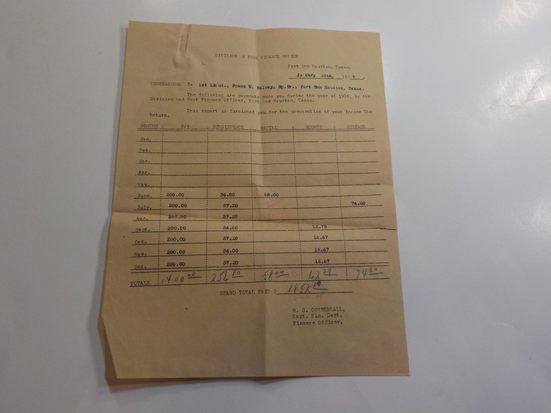 Military Document 1927 Fort Sam Houston Texas Major Halsey Frank W. WWII VTG WW2