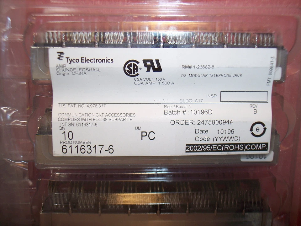 QTY (1) 16 PORT (2x8) OFFSET R/A 8P8C RJ45 MODULAR JACKS W/ LED'S 6116317-6 TYCO - Image 4 of 4