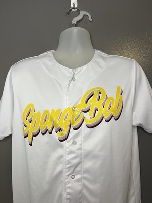 SpongeBob SquarePants Shirt Mens Medium White Baseball Jersey Button Up Patrick