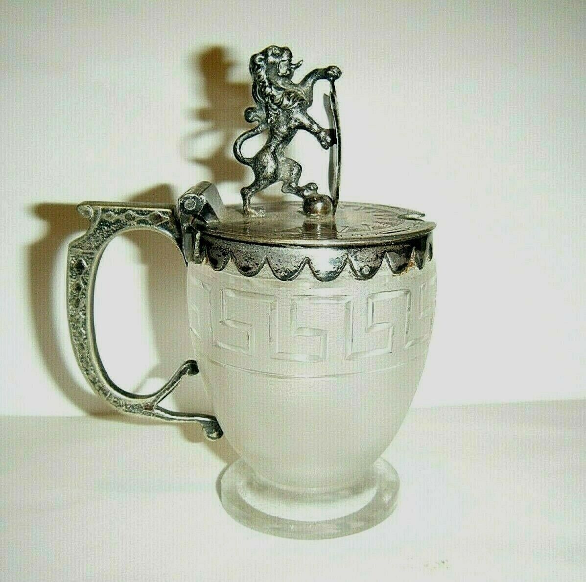 Antique 1840 George Richmond Collins Silver Lion Mounted Crystal Mustard Pot