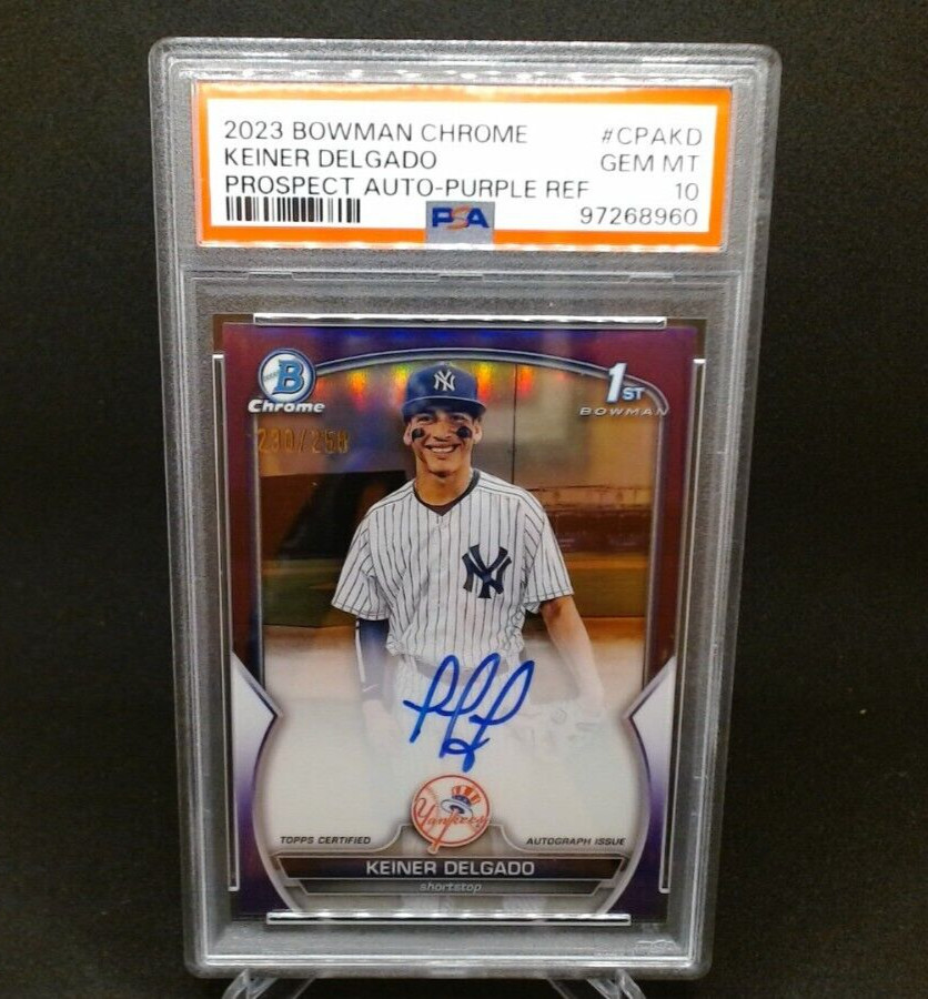 2023 Bowman Chrome - Keiner Delgado - #CPA-KD 1st Purple Prosp Auto /250 -PSA 10